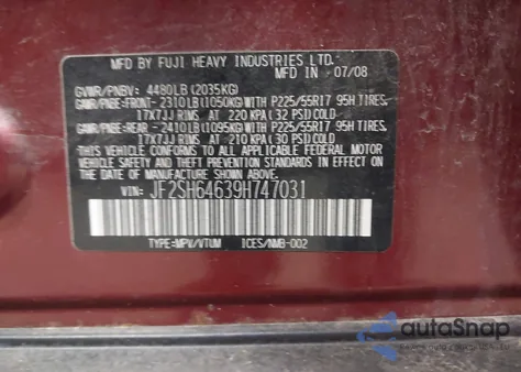 2009 Subaru Forester 2.5X Limited from USA, damaged, VIN JF2SH64639H747031